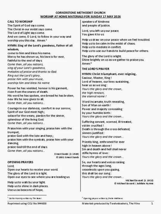 20260517 Cornerstone Worship At Home Materials
