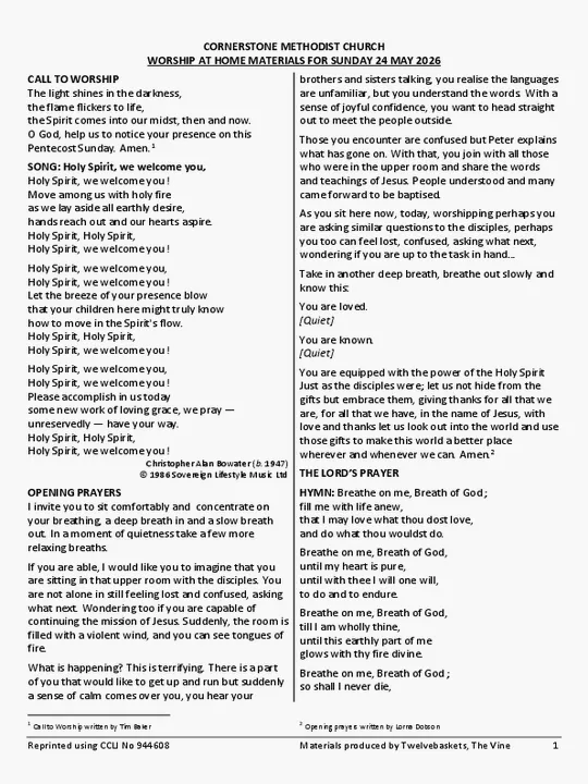 20260524 Cornerstone Worship At Home Materials